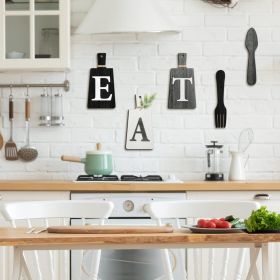 Cutting Board Eat Sign Set Hanging Art Kitchen Eat Sign Fork and Spoon Wall Decor Rustic Primitive Country Farmhouse Kitchen Decor for Home Decor (material: wood)